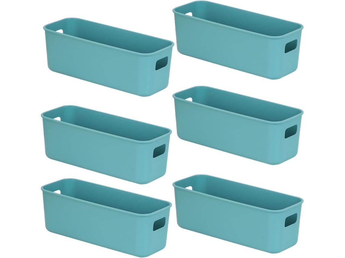 Caja Multiusos - 6 Recipientes De Plástico Verde - Cesta Pequeña - Para Estante, Cocina, Baño - 28×10×11 Cm
