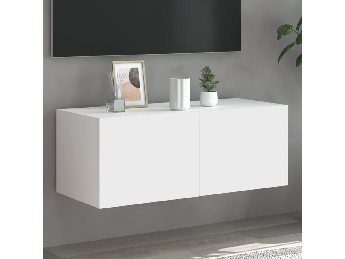 Mueble de TV de pared con luces LED, 80 x 35 x 31 cm, blanco, DKD HOME DECOR