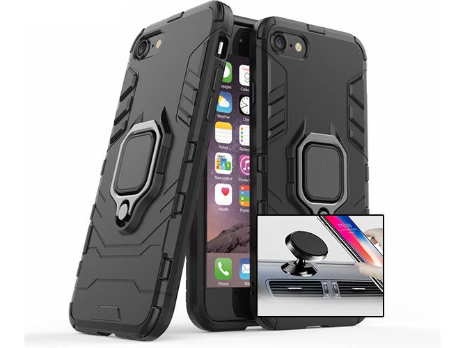 Kit Funda y Soporte Magnetico Auto iPhone 7, 8 Military Defender Negro