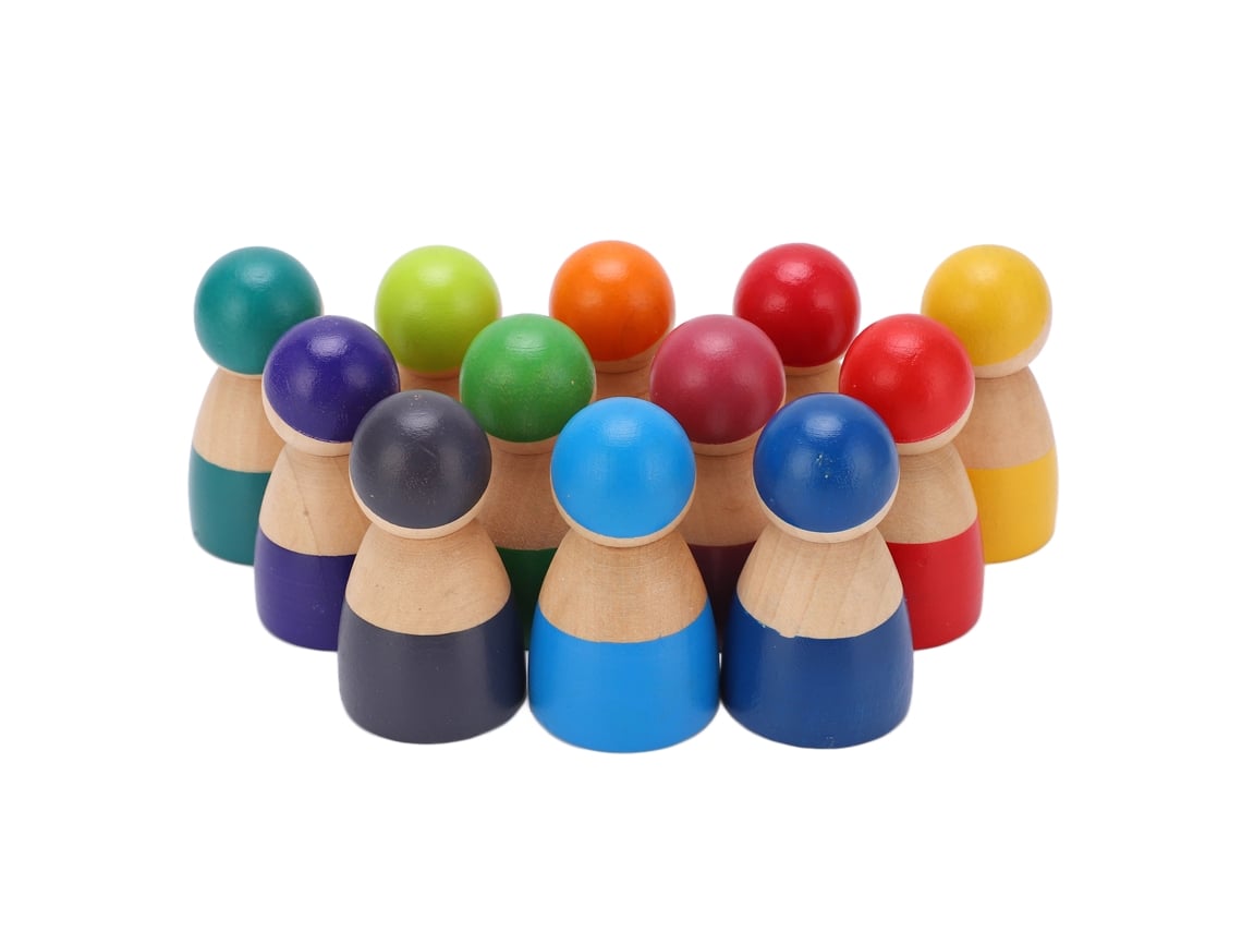 Conjunto De 12 Bonecas De Madeira Coloridas Com Pinos Brinquedo Para Crianças Bebês Família