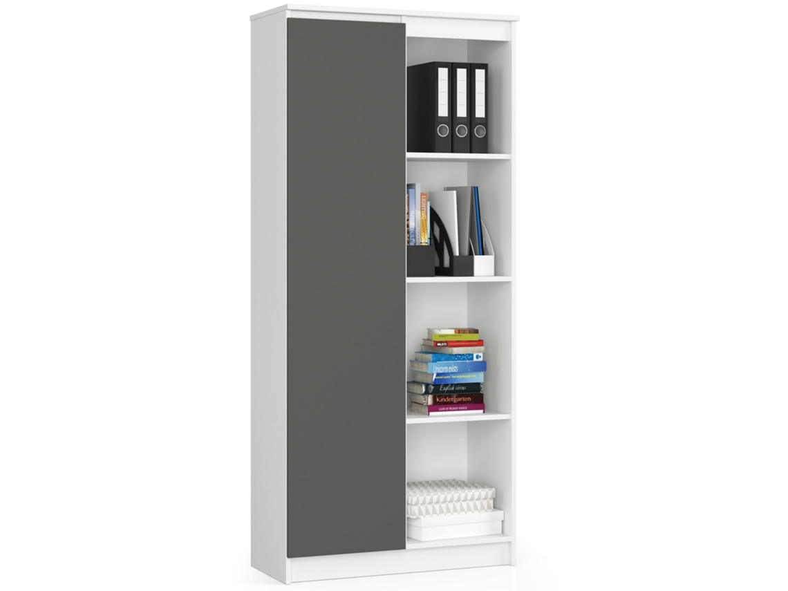 Librería Akord R80 Blanco 80 Cm 1 Puerta Frente En Color Grafito Gris 4 Estantes 80x35x180 Cm