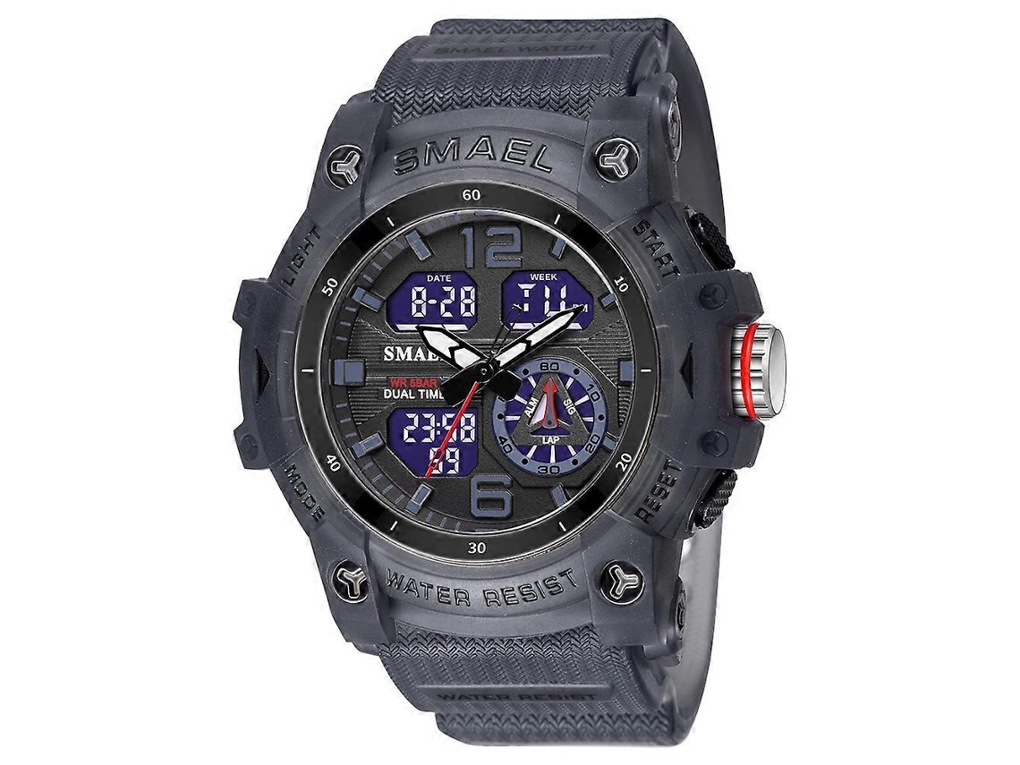 Reloj electrónico de cuarzo Smael 8007 para deportes al aire libre, resistente al agua y con doble pantalla.