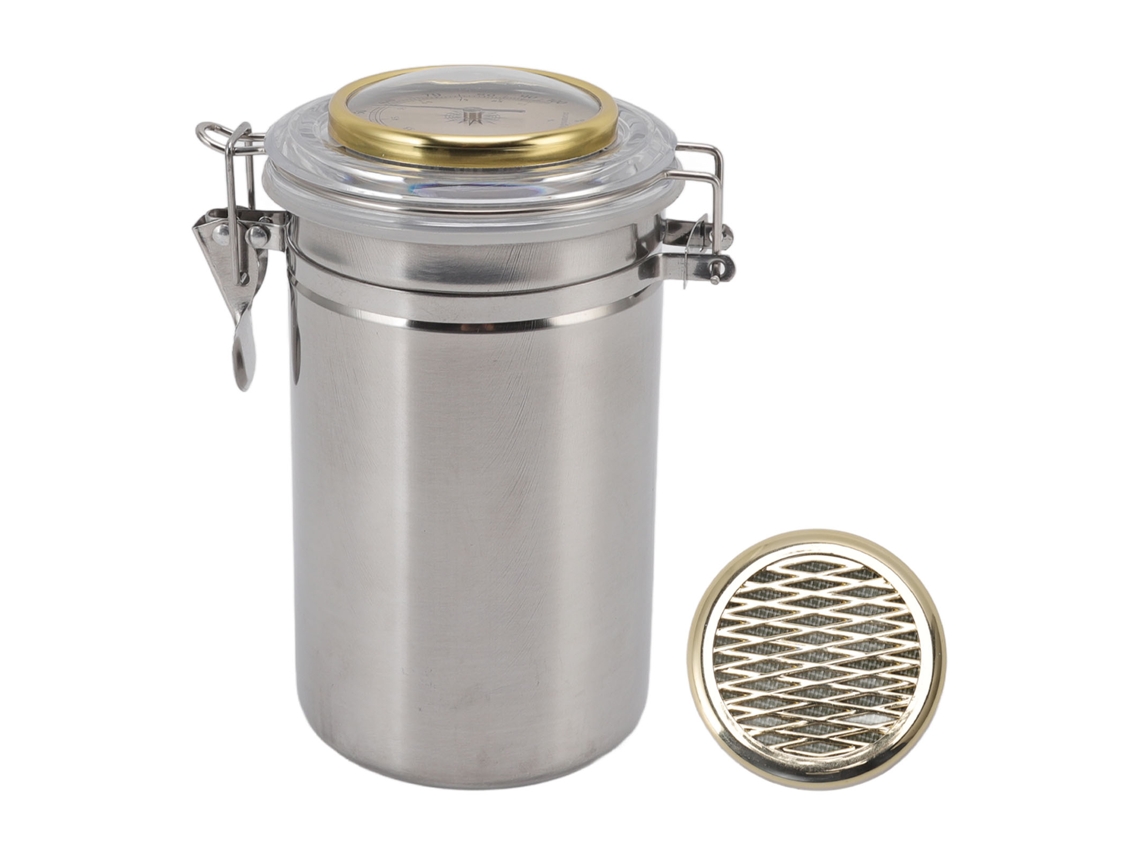 Tarro Hermético Para Guardar Puros Con Higrómetro, Acero Inoxidable, 96 Mm X 173 Mm