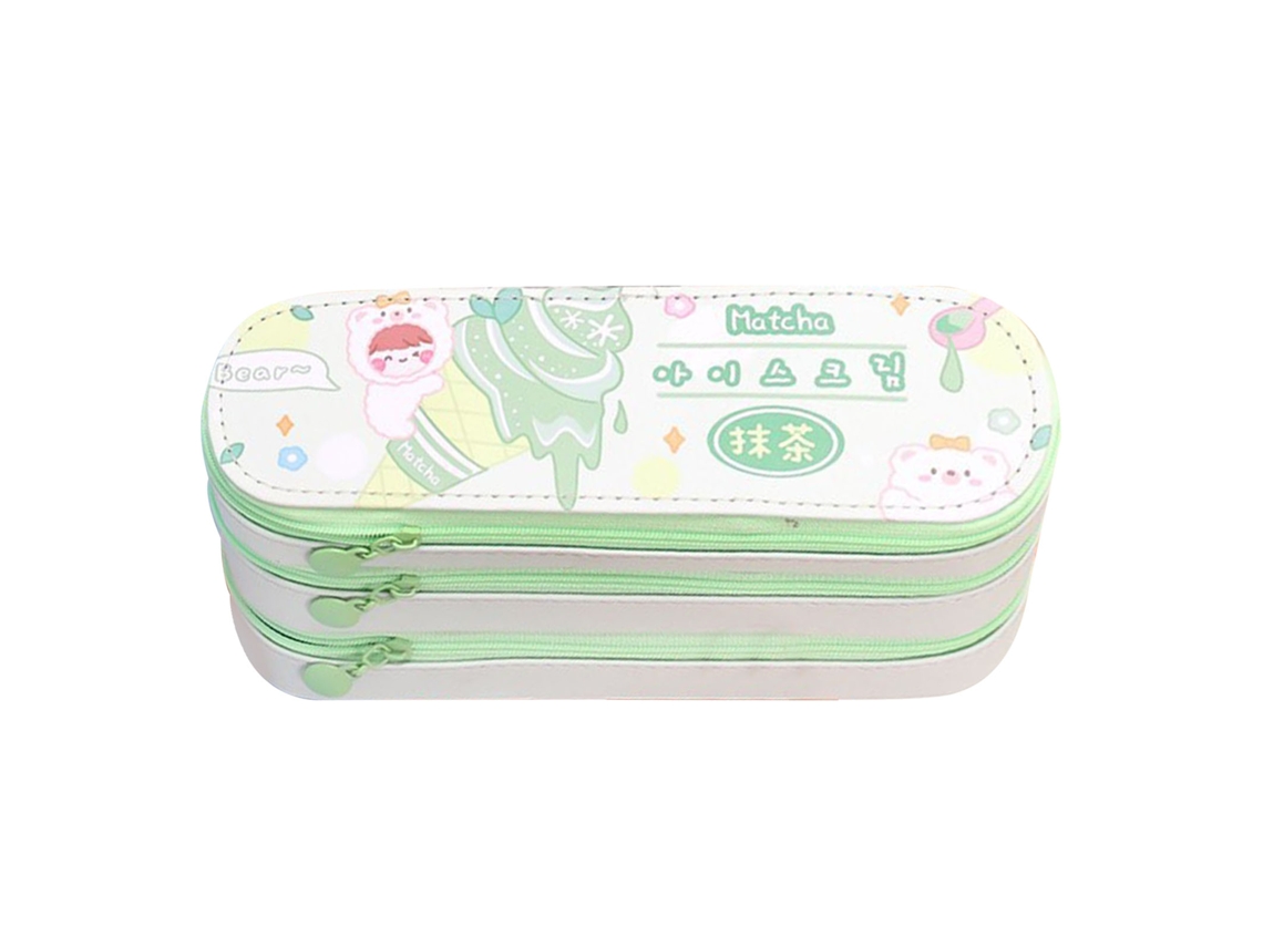 Estuche para lápices de gran capacidad con 3 compartimentos y bonitos lápices escolares verdes.