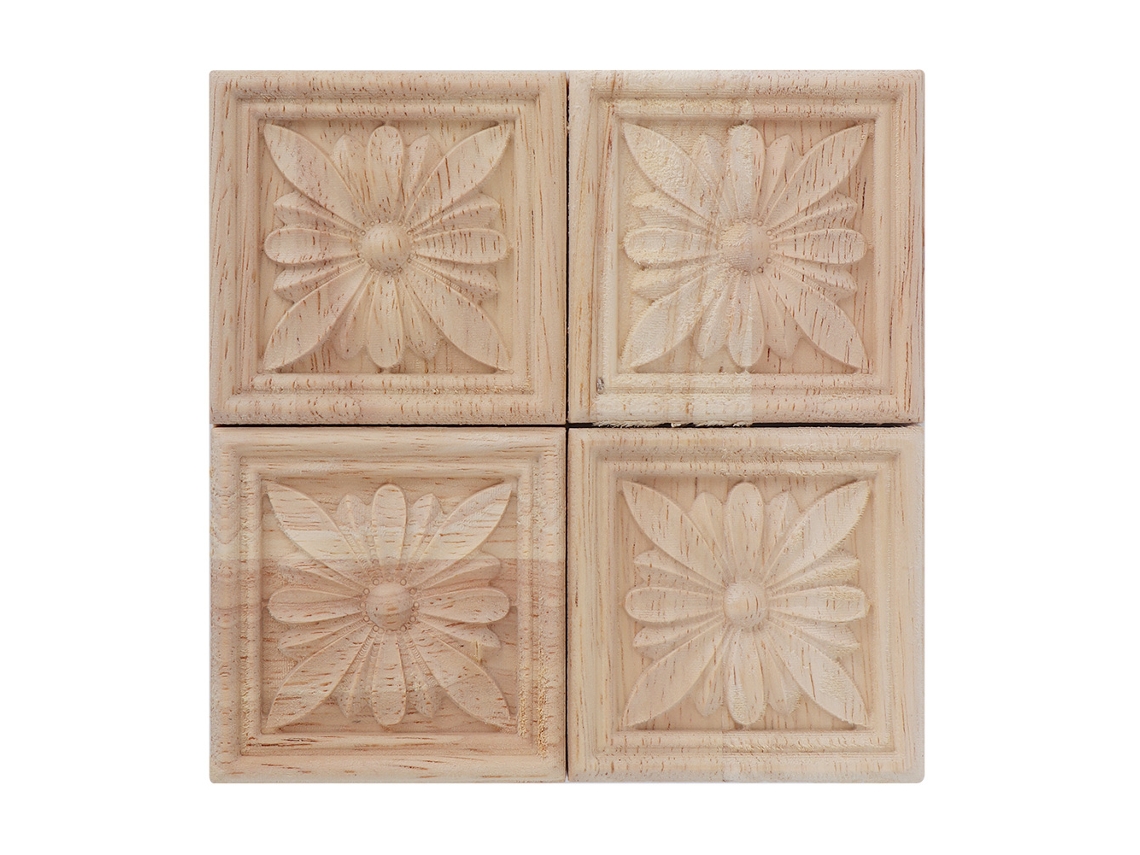 4 Piezas De Apliques Cuadrados De Madera Grabados Sin Pintar Para Decoración De Muebles (d)