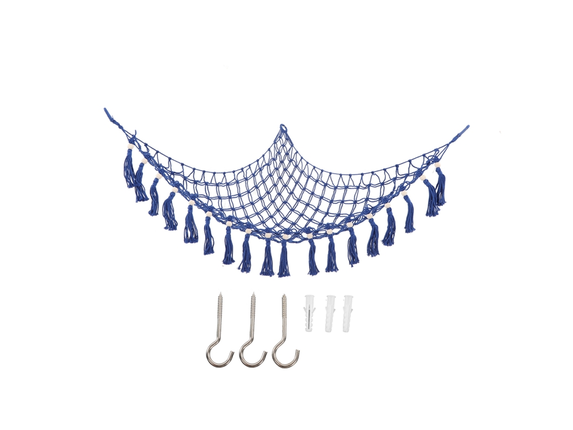 Dan26-hamaca De Almacenamiento Para Juguetes Triangular Tejida Con Perlas De Madera Y Borlas Para Animales De Peluche Azul Real