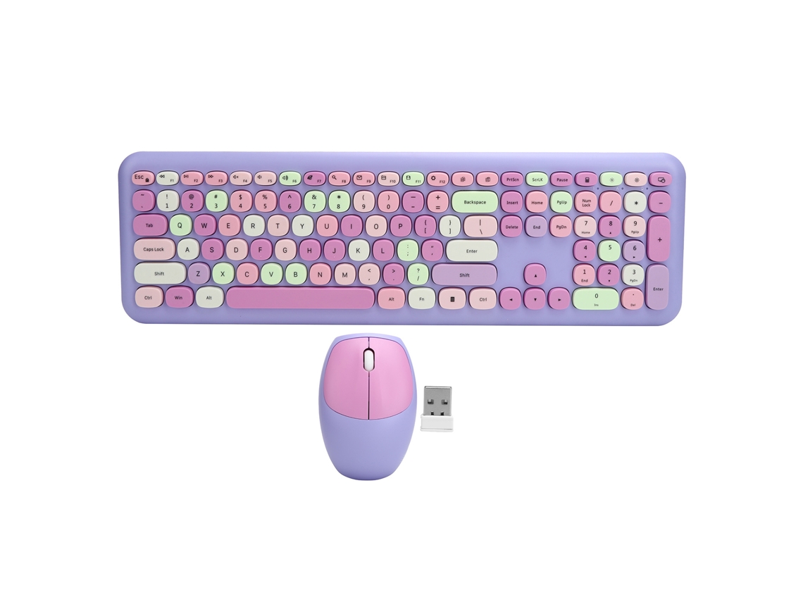 Conjunto de teclado y ratón inalámbricos 2.4G, color morado.