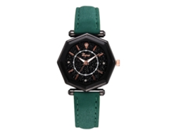 Reloj De Pulsera Para Mujer Con Esfera Geométrica Y Diamantes De Imitación, Correa De Piel Sintética Verde.