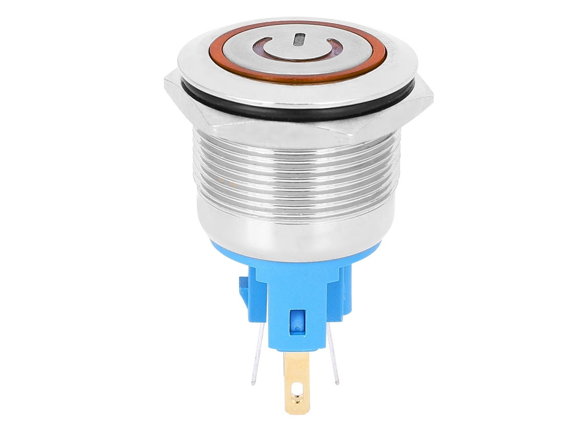 2 Piezas Botón De Reset De Acero Inoxidable 22mm Ip65 Dc12-24v Botón De Pulsación 6 Pines Naranja