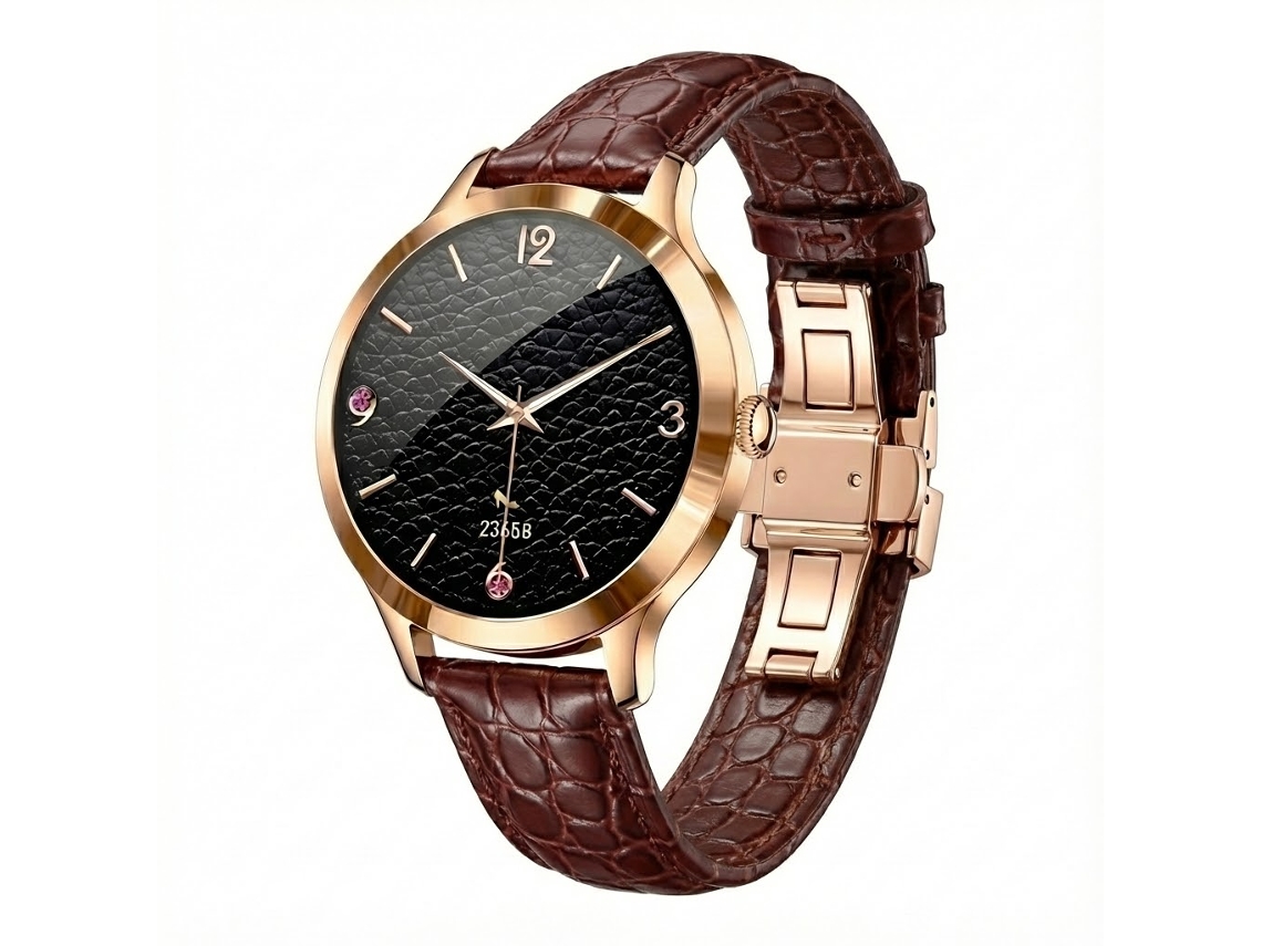 Smartwatch Mujer Chronus 35mm AMOLED Diseño Lujo Metal SpO2 (Marrón)
