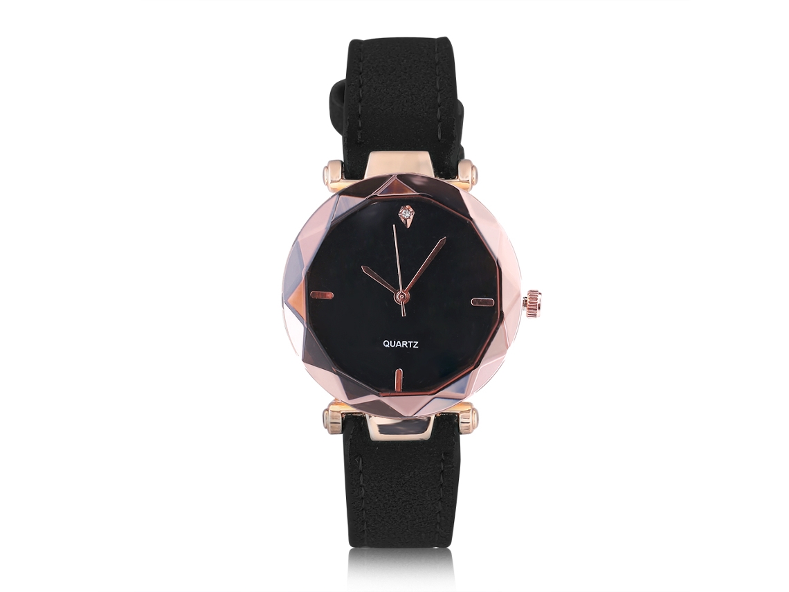 Reloj De Pulsera Analógico De Cuarzo Para Mujer Con Correa De Poliuretano Y Decoración De Piedras Preciosas (negro)