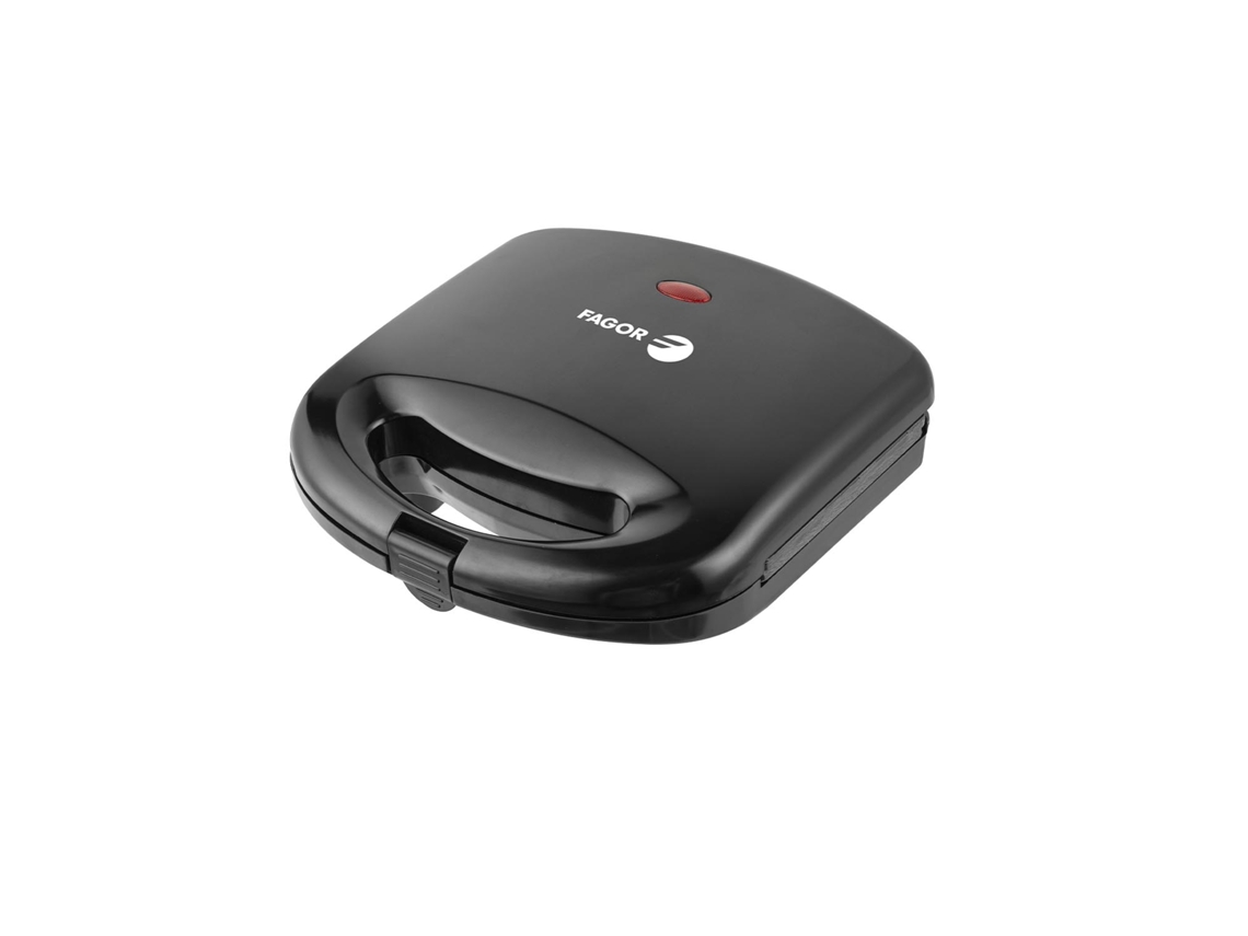 Sandwichera Fagor de 750 W con plancha antiadherente, control de temperatura, asa fría, color negro, Fastcrisp FGE08010