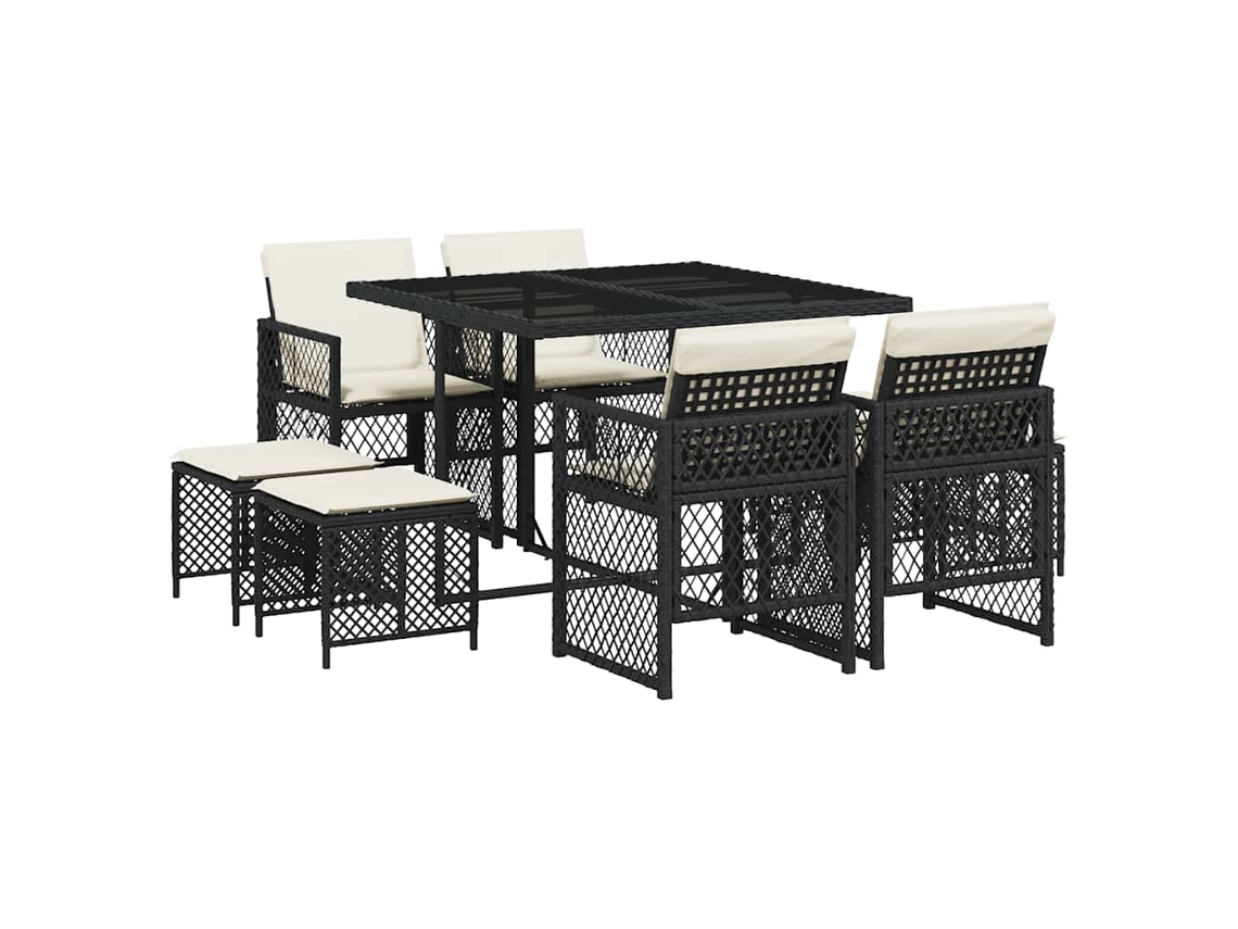 Maison Exclusive - Set De Comedor De Jardín 9 Pzas Y Cojines Ratán Sintético Negro