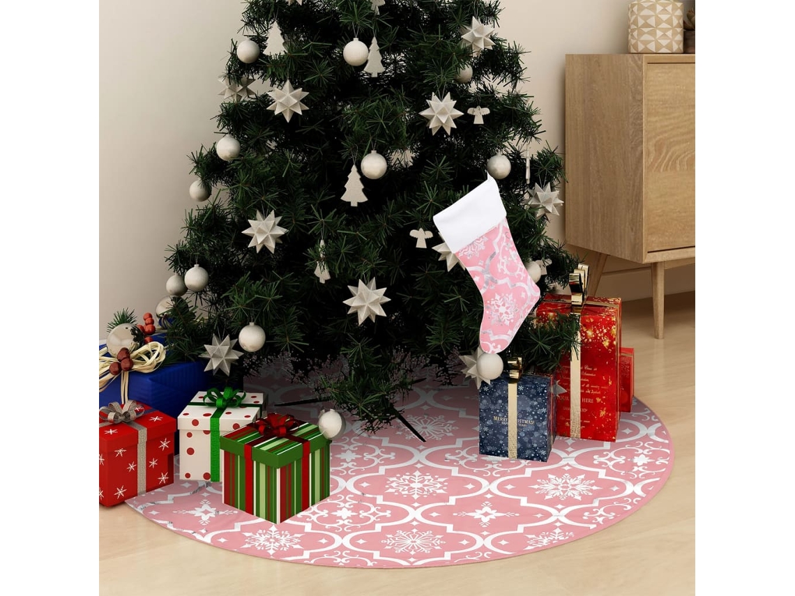 Falda de árbol de Navidad de lujo de 90 cm con media de tela rosa Wsd4251 Lovely Home