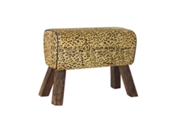 Reposapies Madera Piel Leopardo Marron 67x30x51cm