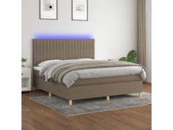 Cama Box Spring Colchón Y Luces Led Tela Gris Taupe 160x200 Cm