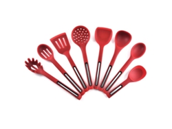 Juego de utensilios de cocina de silicona Rebe de 8 piezas, resistente al calor, apto para lavavajillas, con revestimiento antiadherente, color rojo.
