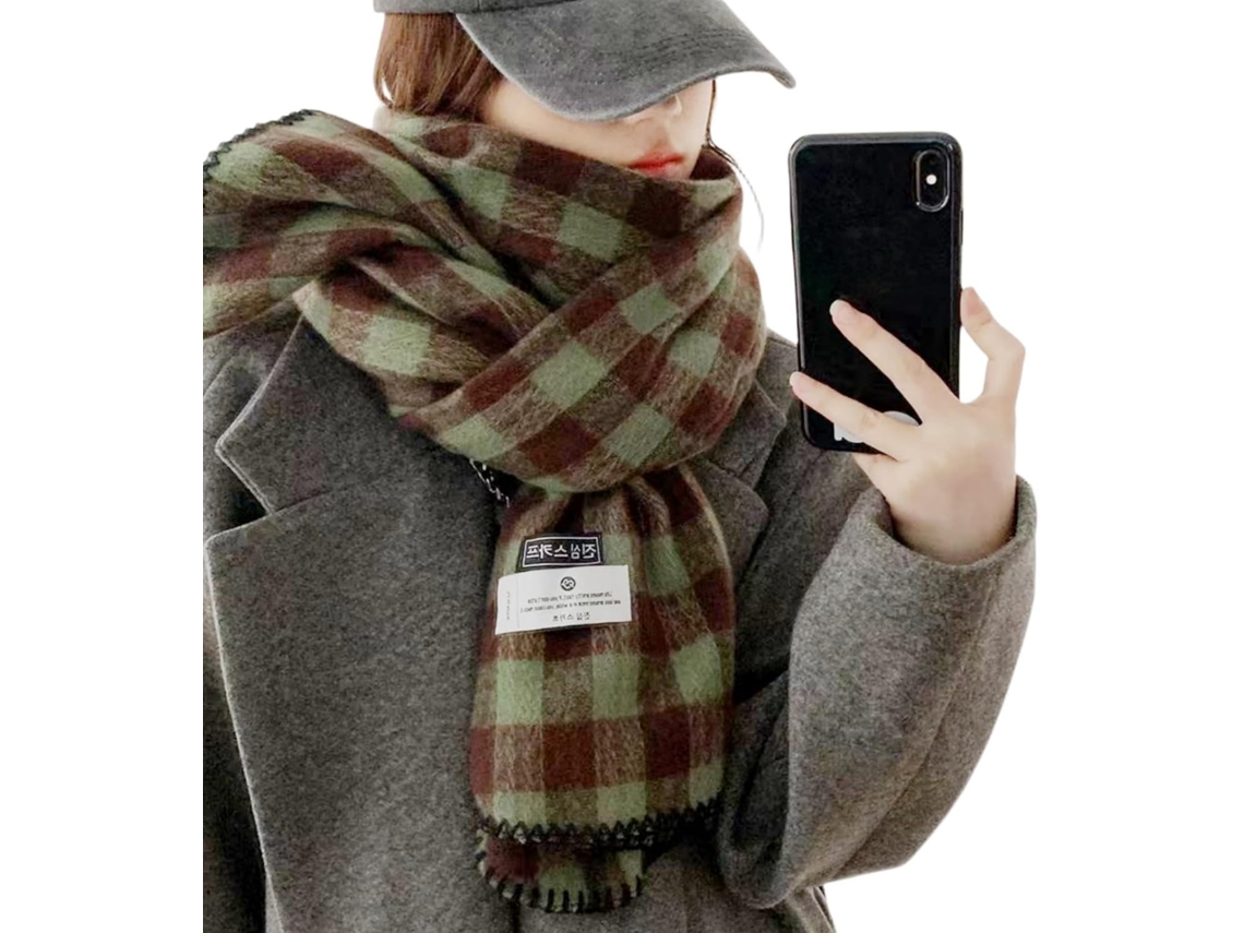 Bufanda a cuadros para mujer Ruddogscarf Otoño Invierno Verde Estilo coreano Suave