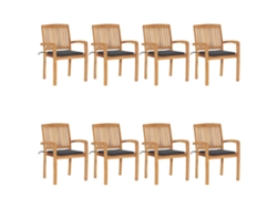 Sillas de jardín apilables DKD Home Decor de 8 piezas con cojines de teca maciza