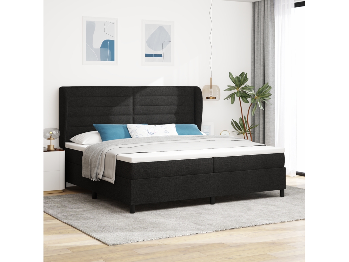 Cama Box Spring Con Colchón Tela Negro 200x200 Cm