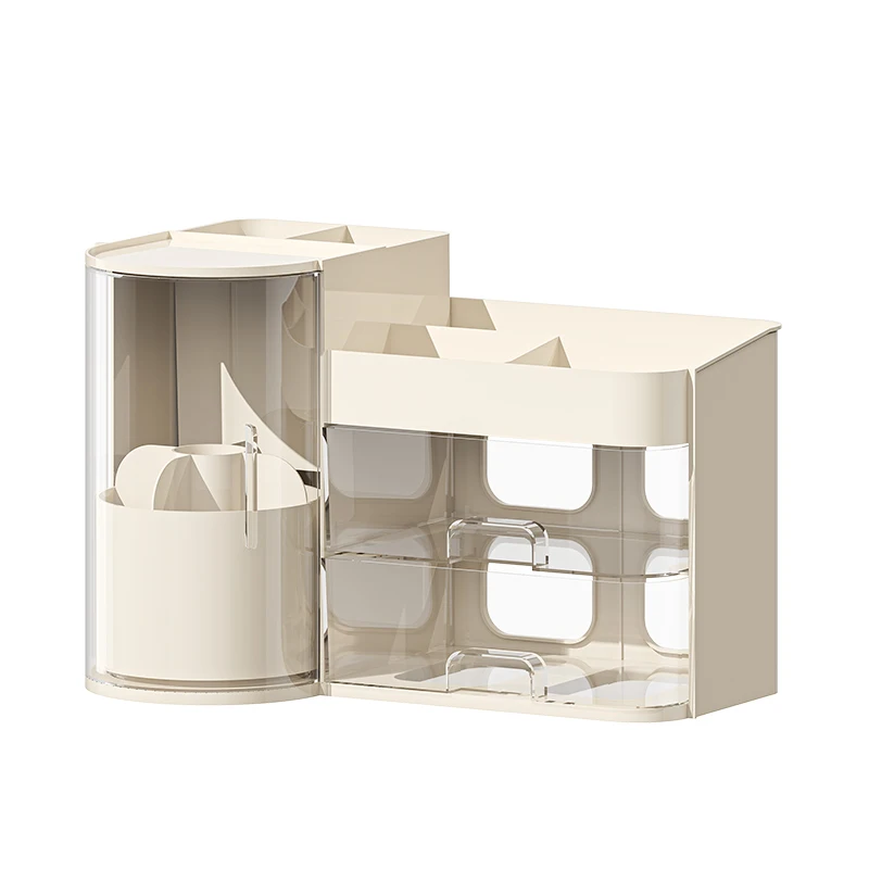 Soporte giratorio para brochas de maquillaje con cajón MDUG (crema)