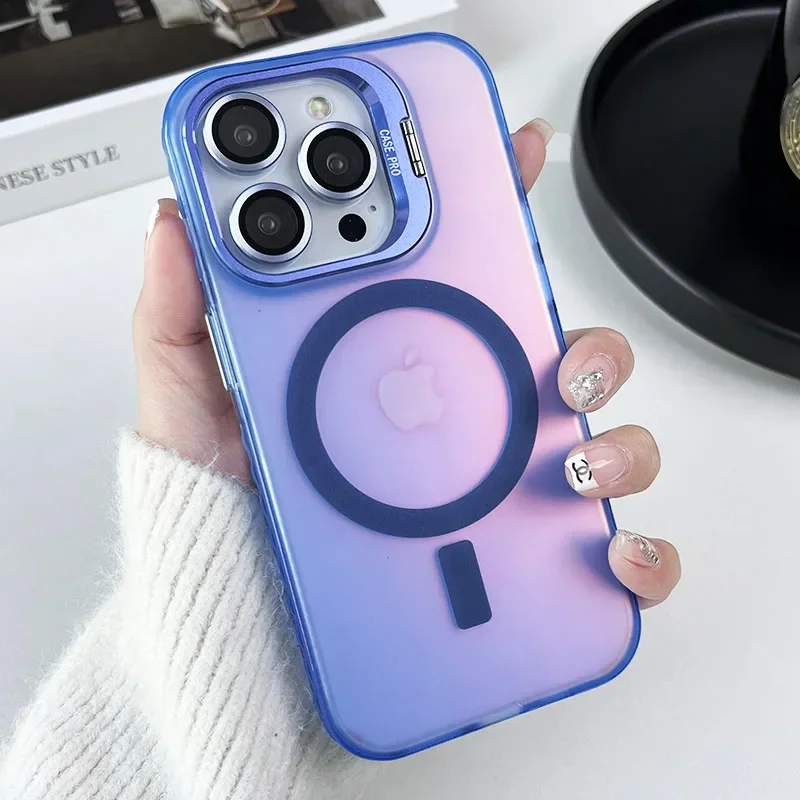 (iphone 13, Azul) Funda Magnética Para Teléfono Con Acabado Mate Y Que Cambia De Color, Compatible Con Magsafe.