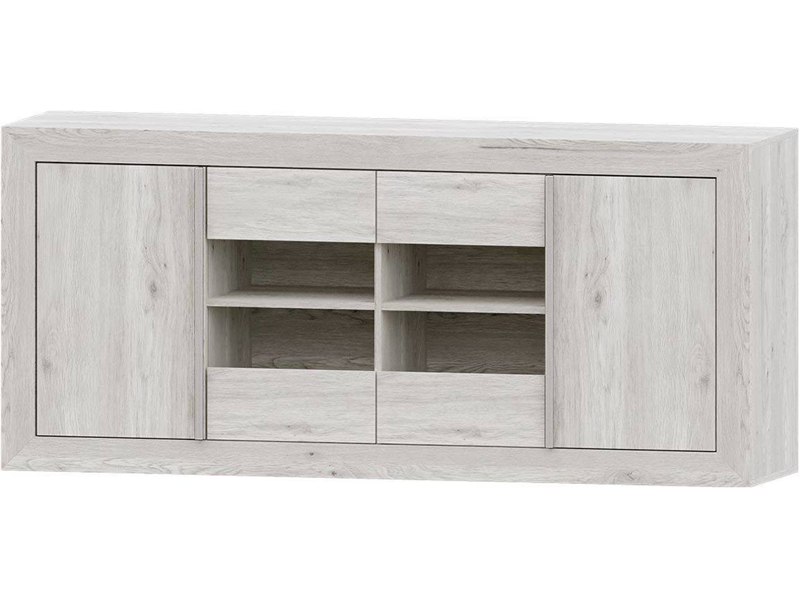 Aparador MUEBLAM Niza (Blanco Artic y Plateado - Melamina - 160x80x42 cm)