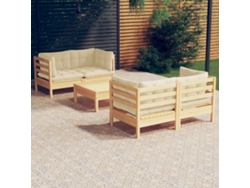 Pcs Conjunto Lounge Jardim C/ Almofadões Cor Creme Pinho Dkd Home Decor