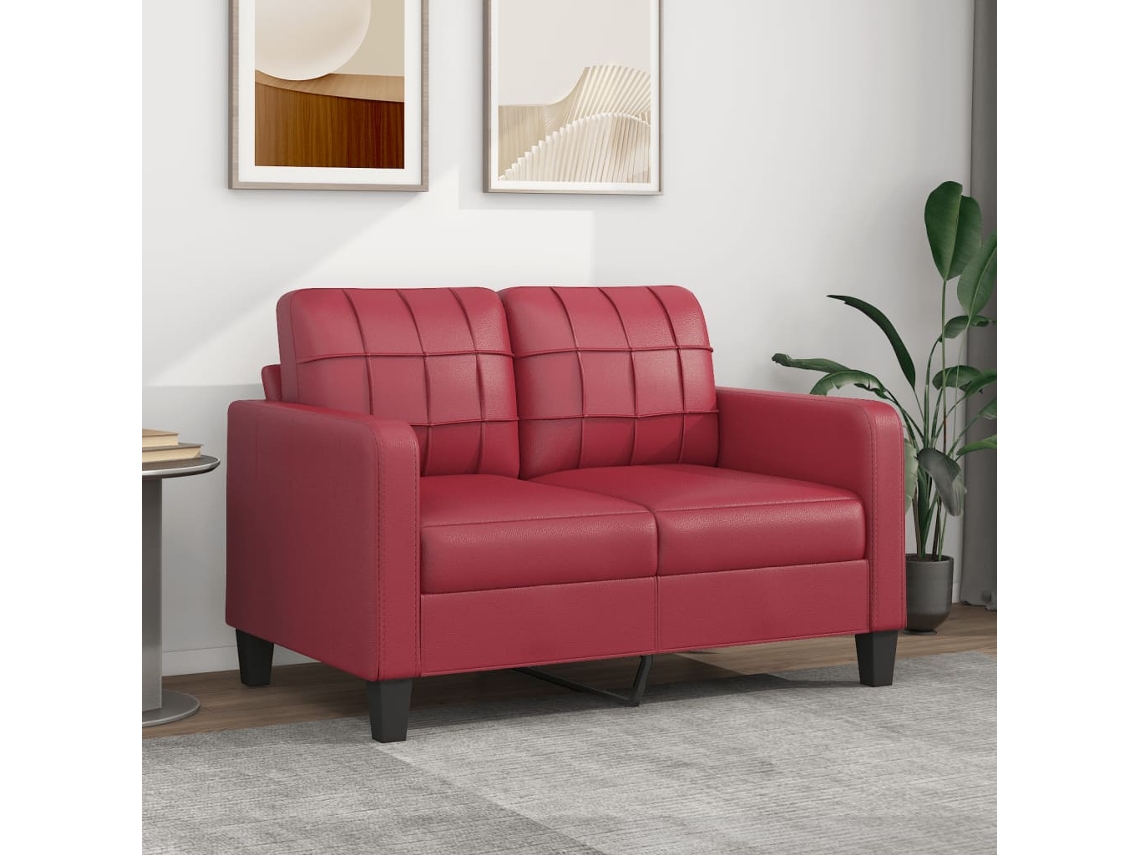 Sofá De 2 Plazas De Cuero Sintético Rojo Vino 120 Cm
