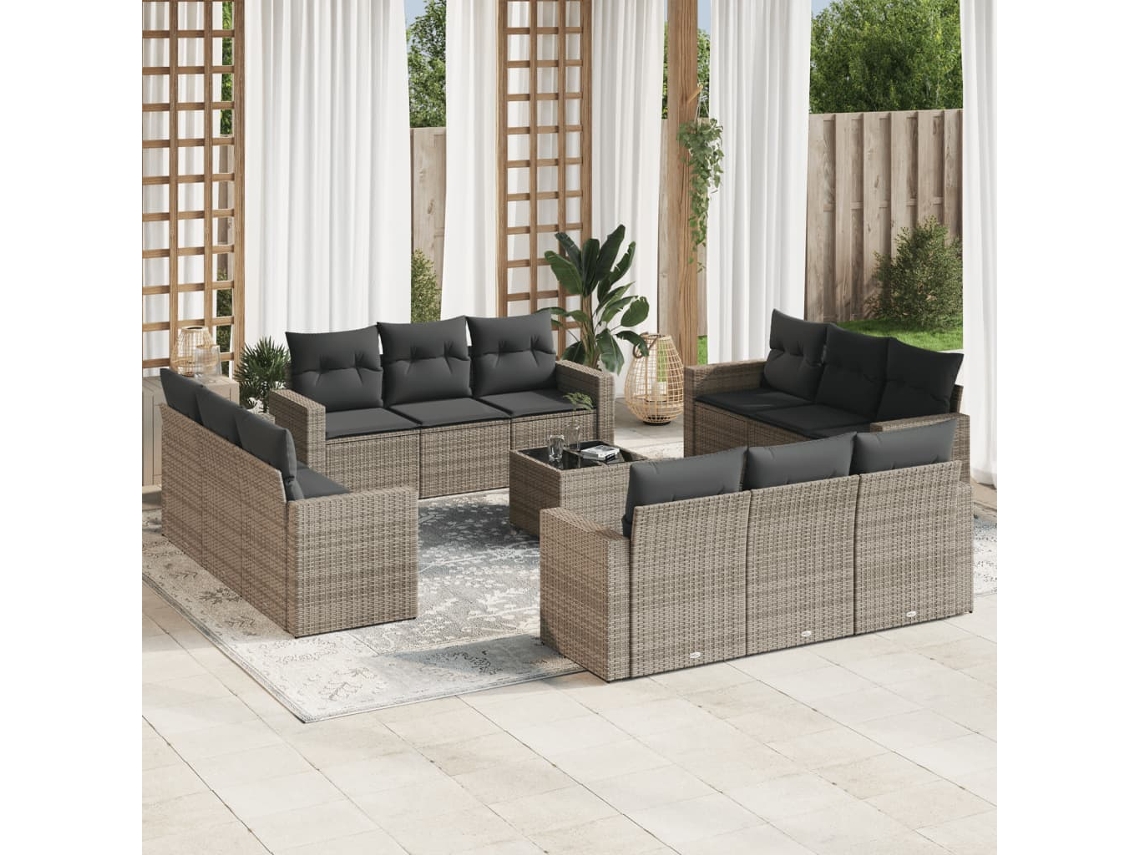 Conjunto de sofá de jardín de 13 piezas con cojines de mimbre gris de DKD Home Decor