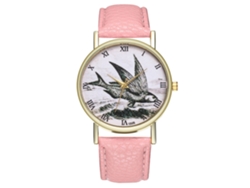 Reloj De Pulsera Unisex Informal De Estilo Retro Con Cuarzo Y Correa De Cuero Rosa.