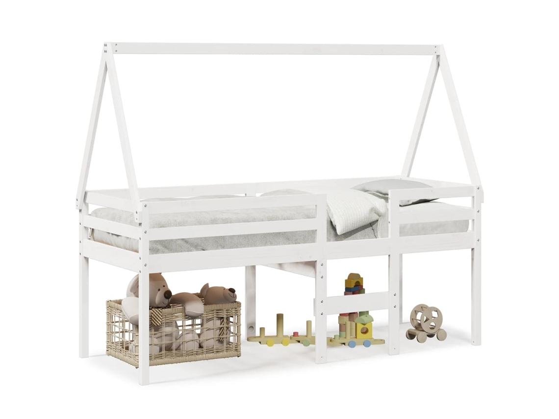 Cama Alta Con Techo 75x190 Cm Pino Macizo Blanco Dkd Home Decor
