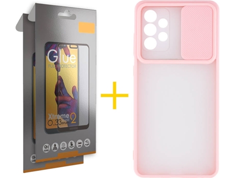 Carcasa y 2 Protectores de Pantalla de Vidrio Full Samsung A72 5G SKYHE Gel Protección Cámara Rosa