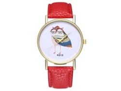 Reloj De Muñeca Para Parejas De Cuarzo Con Dial Redondo De Patrón Animal Zhoulianfa Rojo