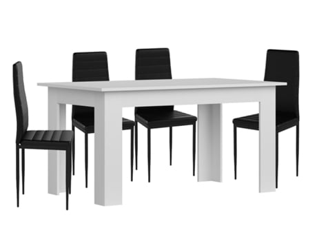 Pack Mesa de Comedor o Cocina Blanco 4 Sillas en Polipiel/metal Negro