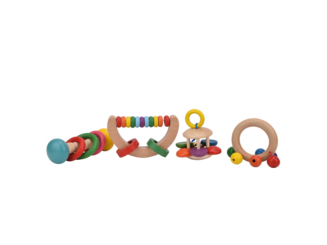 Bj-4 Peças De Sinos De Madeira Seguros Para Bebês Brinquedos Educacionais Musicais De Grasp Infantil