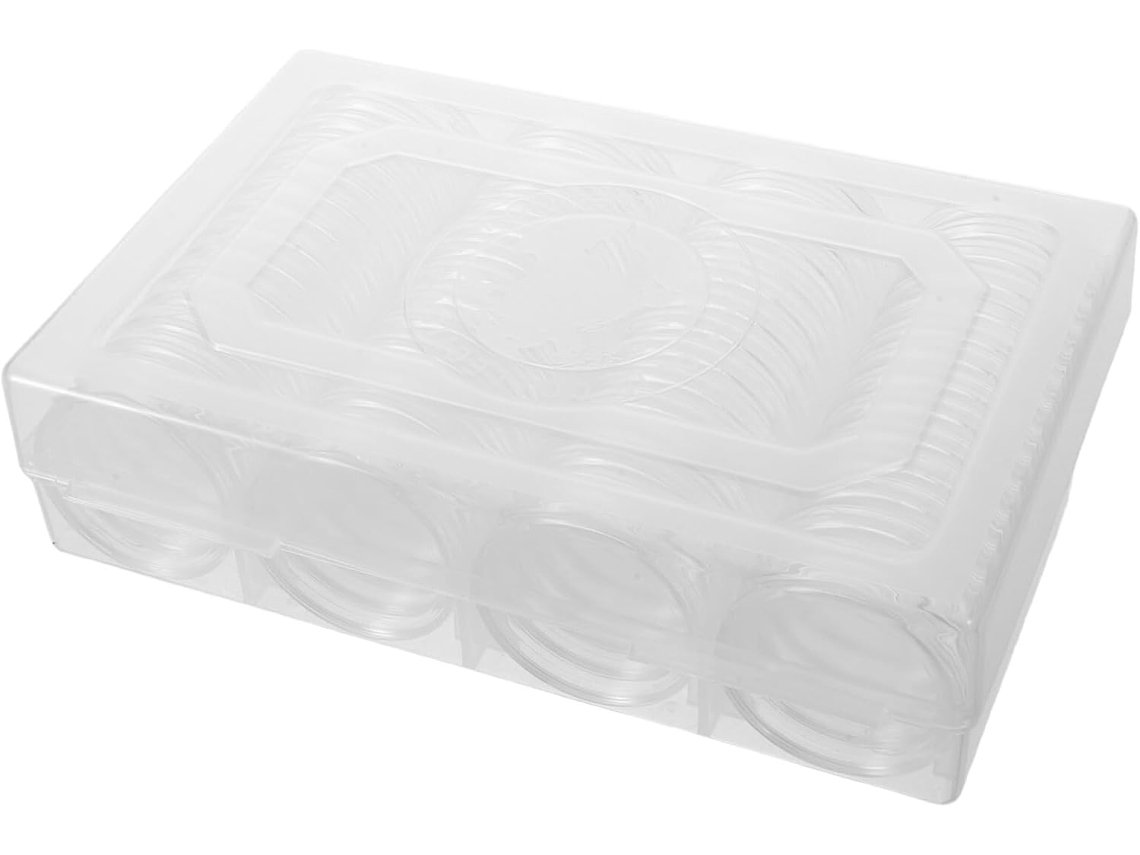Caja para monedas con 60 compartimentos y cápsulas transparentes de 41 mm. SFUSHOS