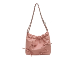 Bolso De Hombro Coreano Sencillo Con Lazo Rosa, De Piel Sintética, Ideal Para Reuniones, Viajes Y Uso Diario.