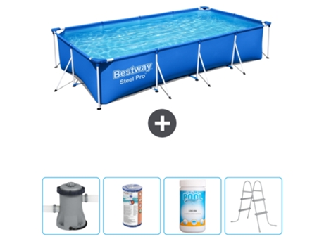 Piscina BESTWAY Rectangular Steel Pro - 400 x 211 x 81 cm - Azul - Bomba incluida Filtrar - Cloro - Escalera