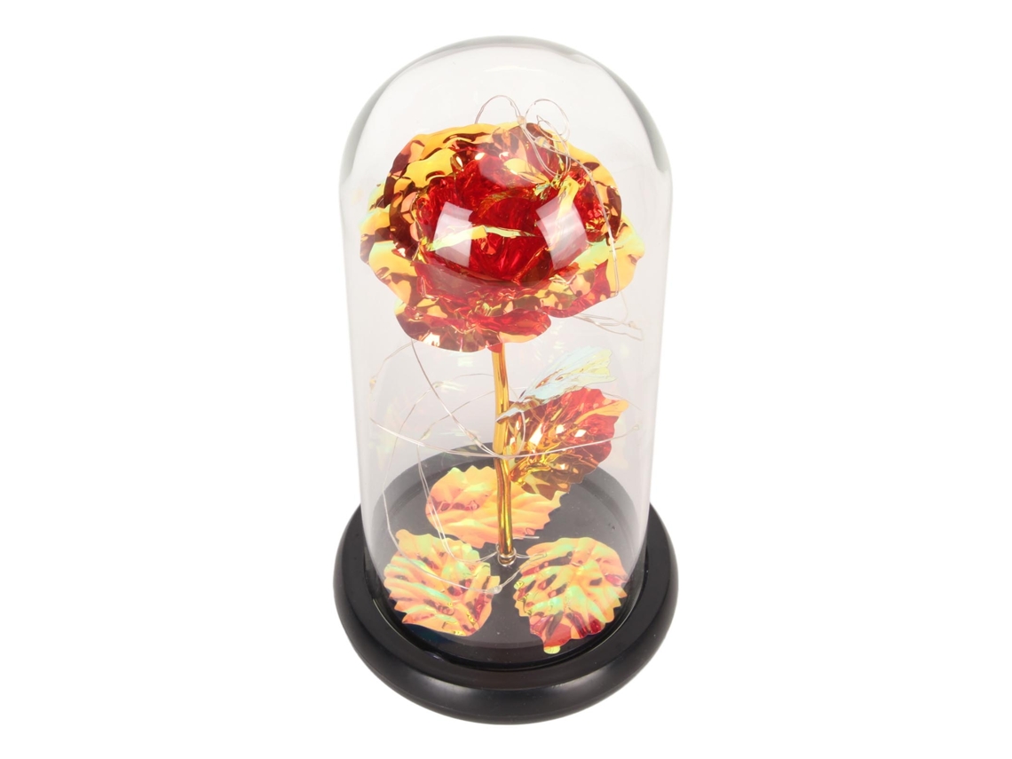 Flor De Cristal Led Decorativa Romántica Con Forma De Rosa Y Cúpula De Cristal Roja.