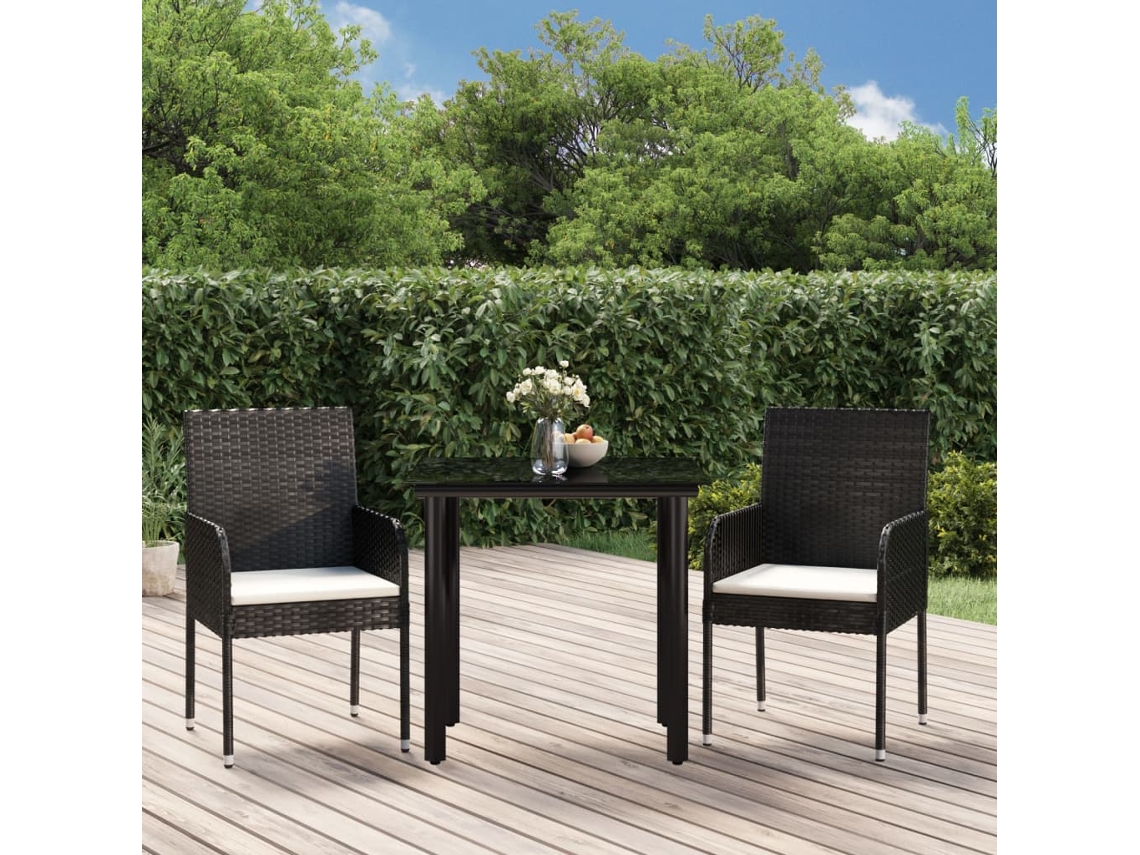 Juego de comedor de jardín de 3 piezas con cojines de mimbre negros de DKD Home Decor