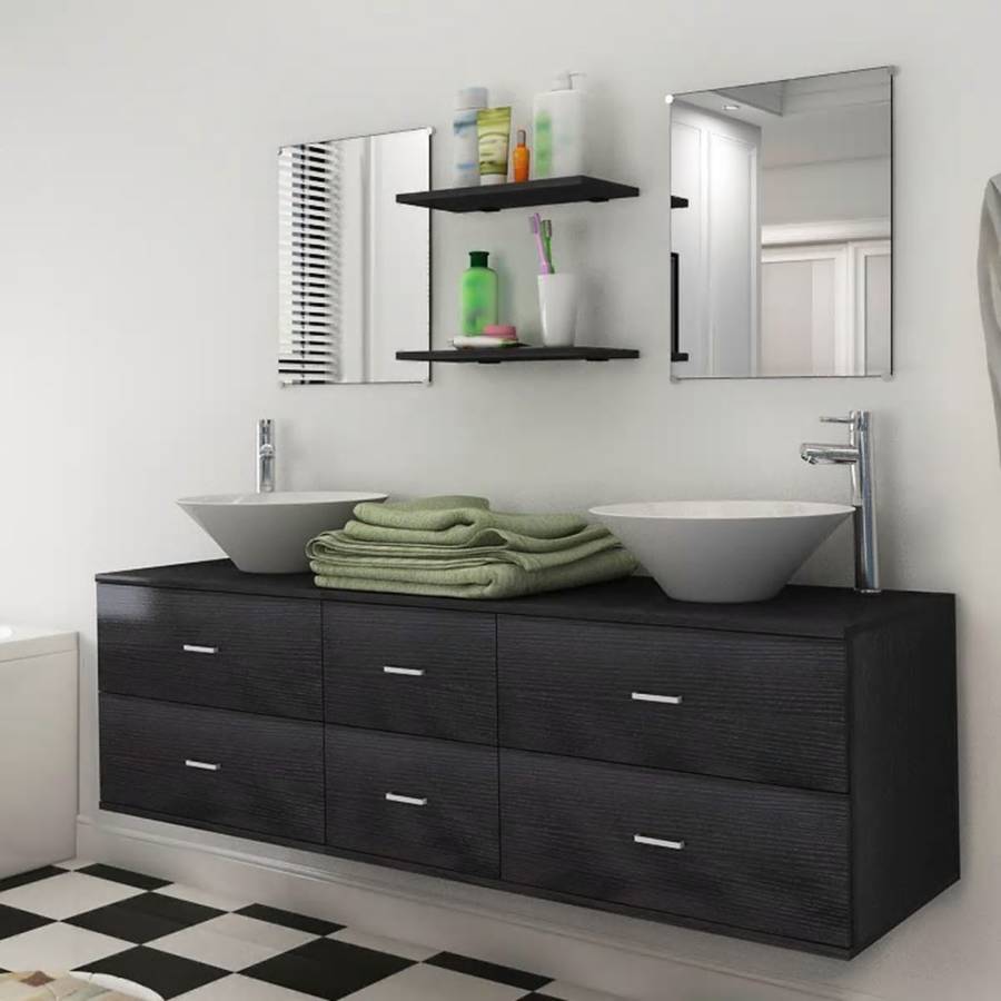 Conjunto De Muebles baño y lavabo 7 piezas negro vidaxl set mobiliario pack unidades color en conglomerado 45 x cm