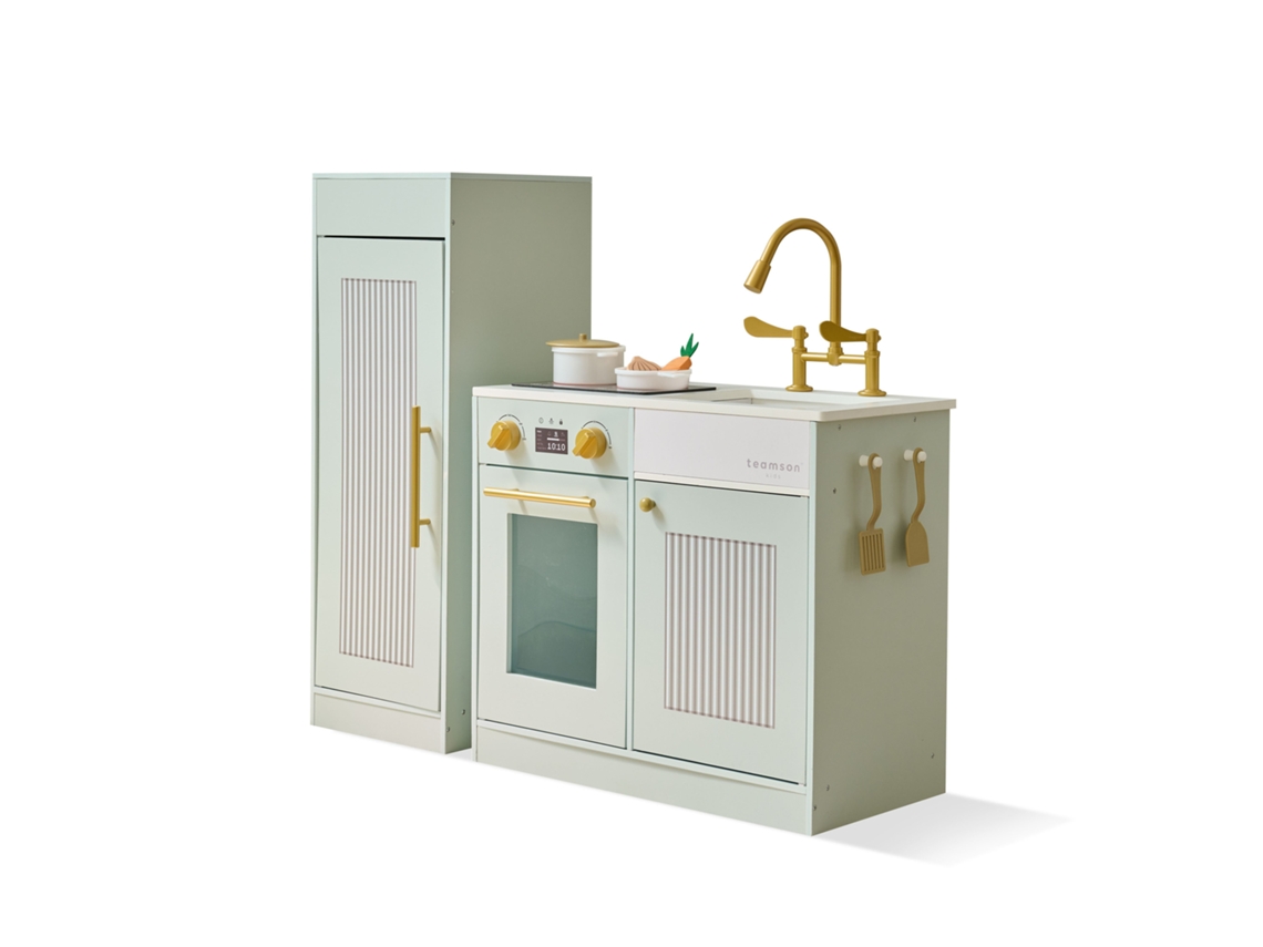 Cocina Chester para niños Teamson (verde, refrigerador, 12 accesorios)