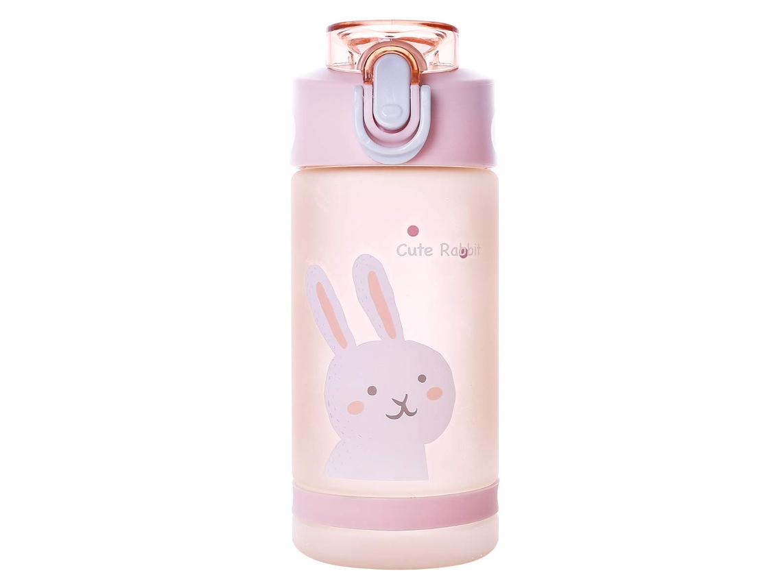 Botella de agua con pajita, botella de hidratación de plástico (550 ml, rosa)