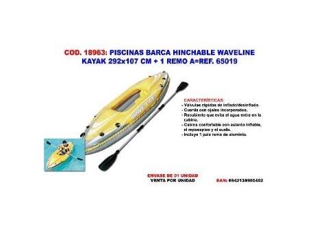 Piscinas barca hinchable waveline kayak 292x107cm+1 remo a 65019