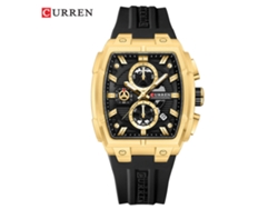 Reloj Cronógrafo De Seis Agujas Estilo Tonel, Elegante Y Multifuncional (correa Negra, Caja Dorada, Esfera Negra).