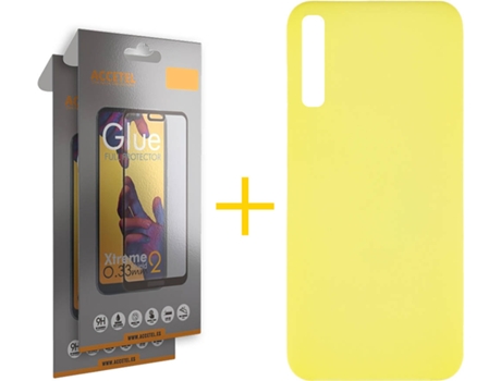 Kit Funda + 2 Protectores de Pantalla Samsung Galaxy A30s ACCETEL Full Silicona Líquida (Amarillo)