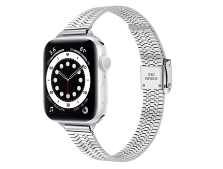 Correa para Smartwatch Acero delgado con hebilla de seguridad doble de siete cuentas de 14 mm para Apple Watch Series 9, 8 y 7 41 mm / SE 3 y SE 2 ...
