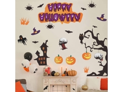 2026-decoraciones De Halloween Pegatinas Espeluznantes Para Pared Con Castillo Calabaza Bruja Murciélago Y Texto Feliz Halloween
