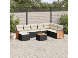 Conjunto de sofás de jardín de 9 piezas DKD Home Decor con cojines de mimbre negros